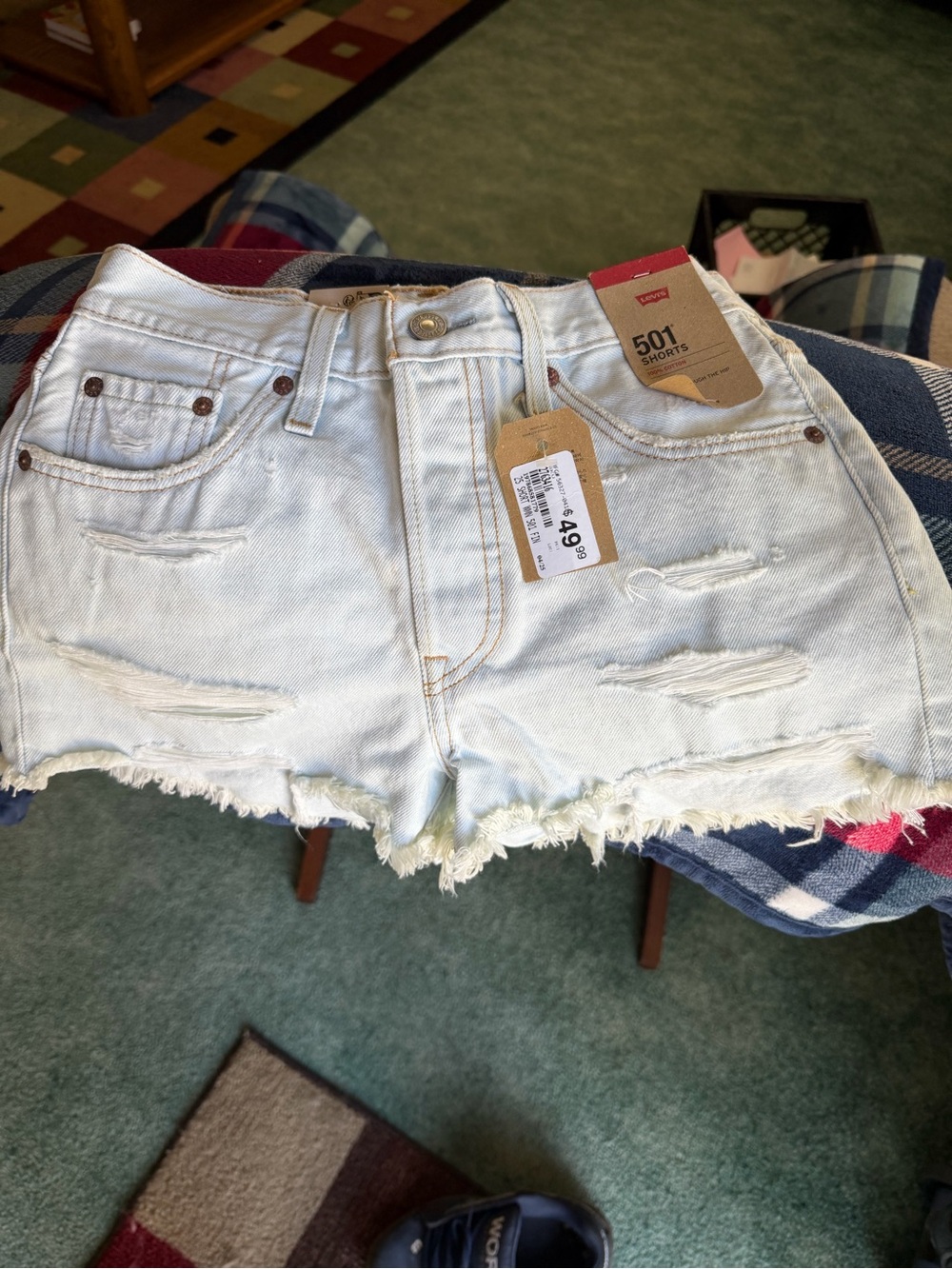 Levi's Light Blue Distressed Denim Shorts